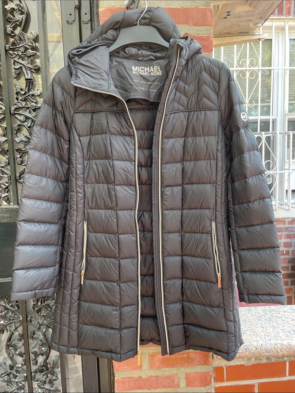 MICHAEL Michael Kors Black Quilted Long Puffer Coat with Hood